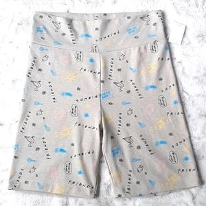 NWT Friends gray athletic biking shorts with sayings, size M.